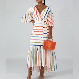 Latiste Colorful Stripe Dress Hi Low NWT M